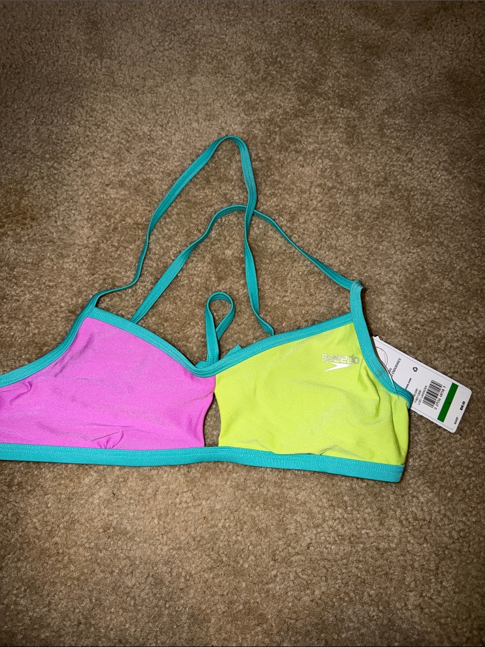 Speedo Women's Colorblock Bikini Top - Pink & Lime with Teal Trim